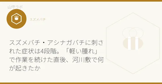 スズメバチ・アシナガバチに刺された症状は4段階。「軽い腫れ」で作業を続けた直後、河川敷で何が起きたか