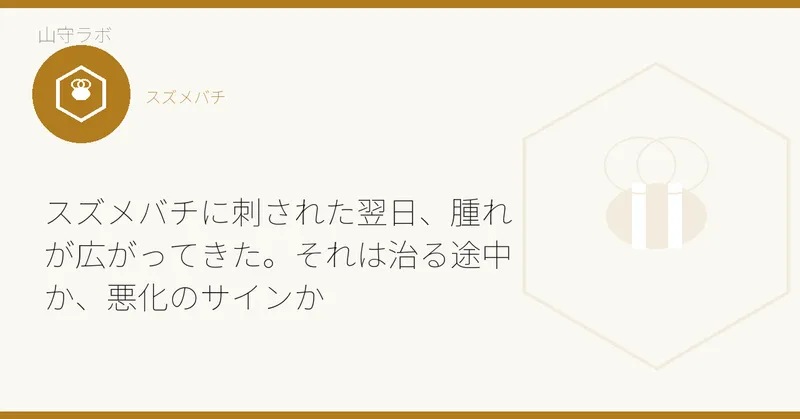 スズメバチに刺された翌日、腫れが広がってきた。それは治る途中か、悪化のサインか