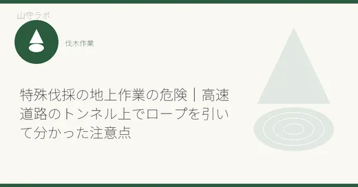 特殊伐採の地上作業の危険|高速道路のトンネル上でロープを引いて分かった注意点