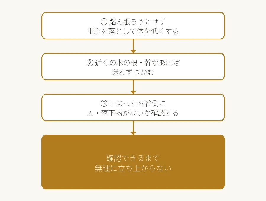 斜面で足を滑らせた瞬間にとるべき対処のフロー図
