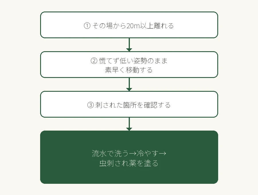 スズメバチに刺された直後の対応フロー図